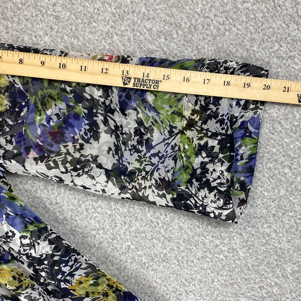 Elizabeth & James silk cardigan blouse S floral single button roll tabs pin tuck - Picture 9 of 12